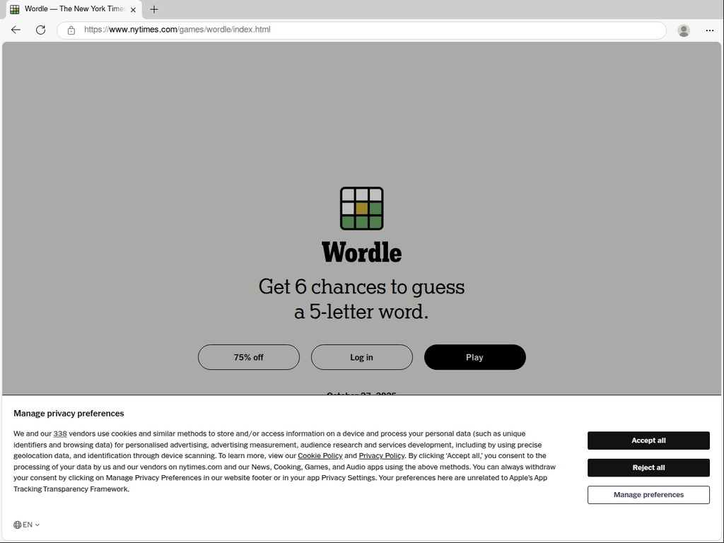 Initial Wordle screen